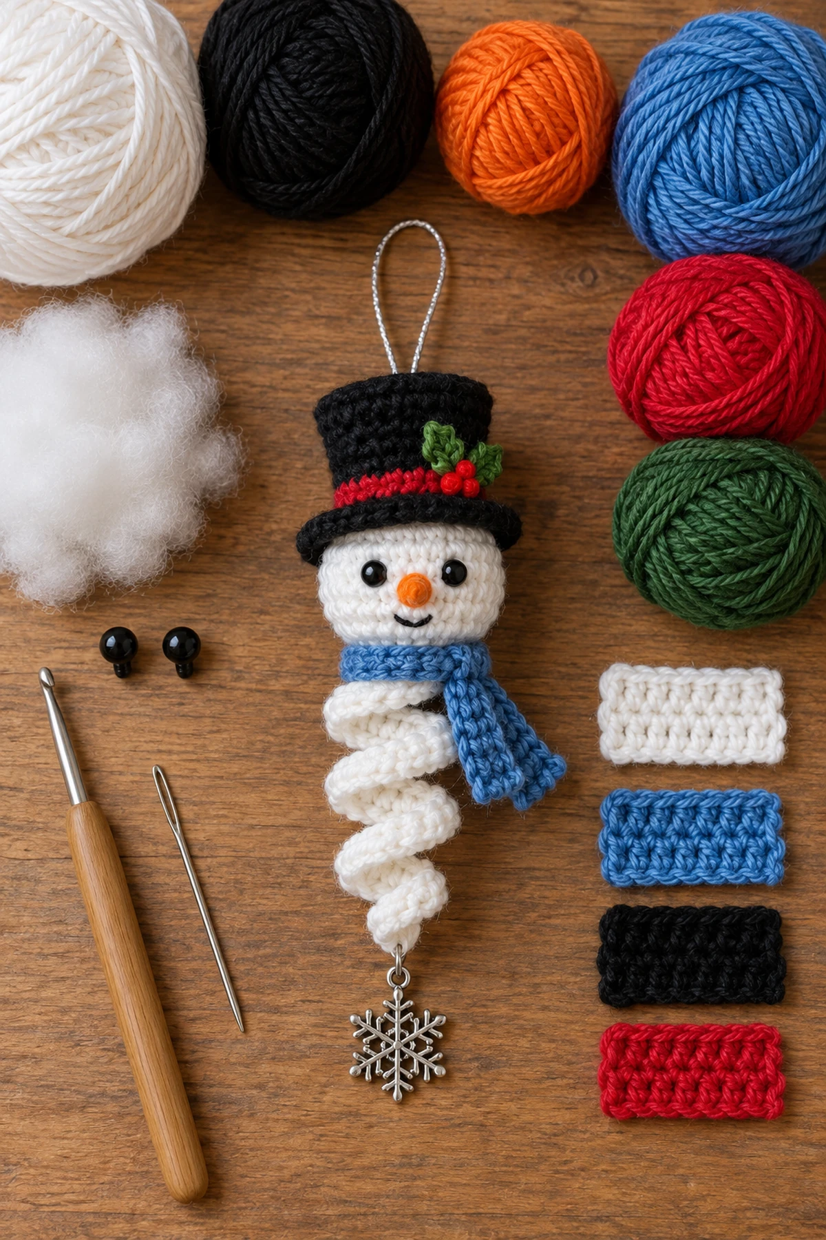 Christmas Snowman Winter Spiral Free Pattern: materials view.