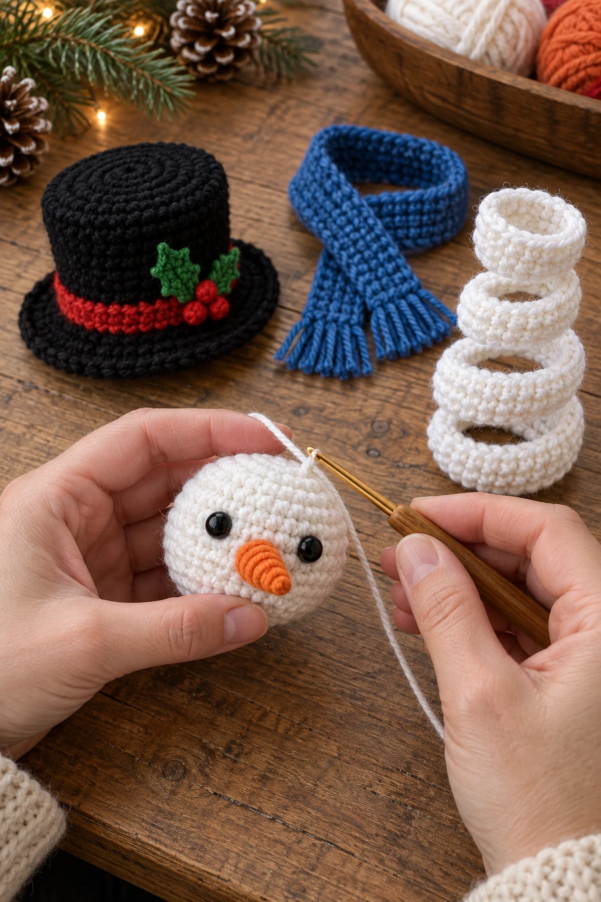 Christmas Snowman Winter Spiral Free Pattern: progress 01 view.