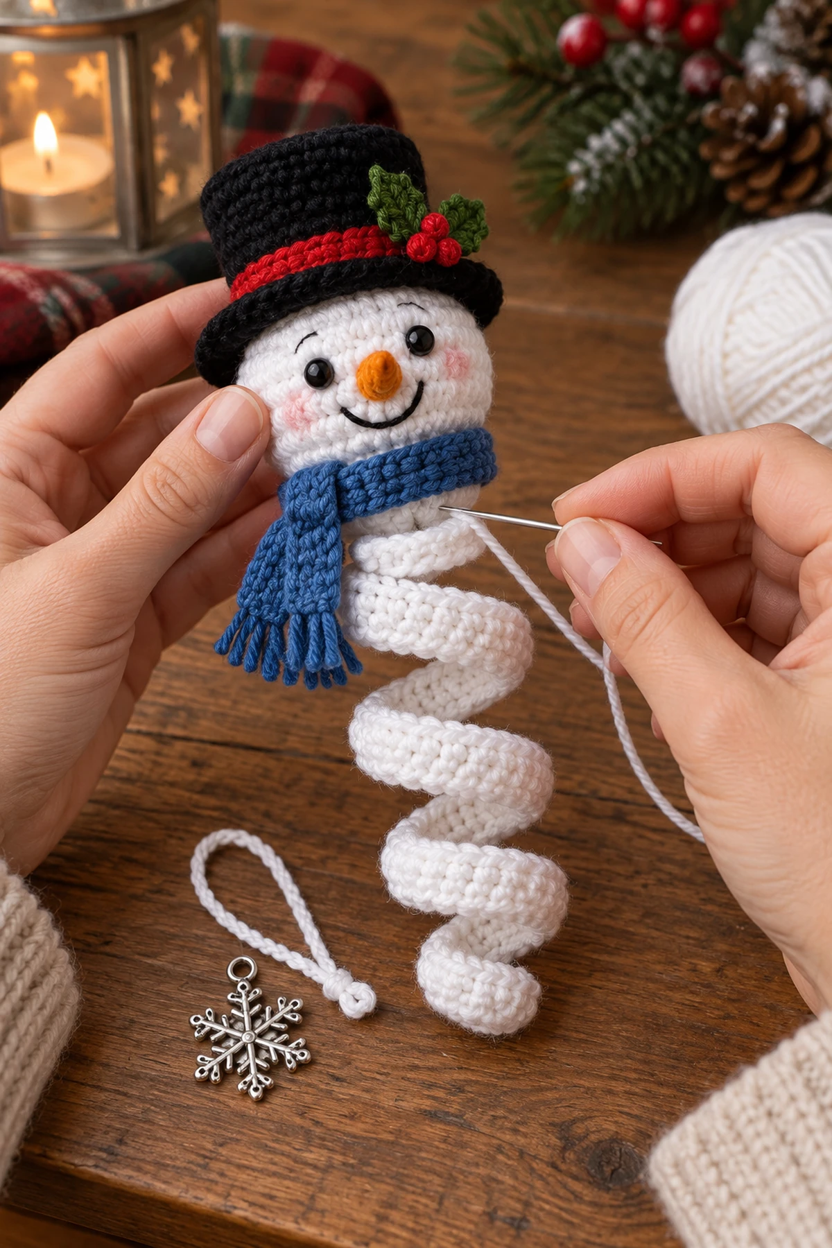 Christmas Snowman Winter Spiral Free Pattern: progress 02 view.
