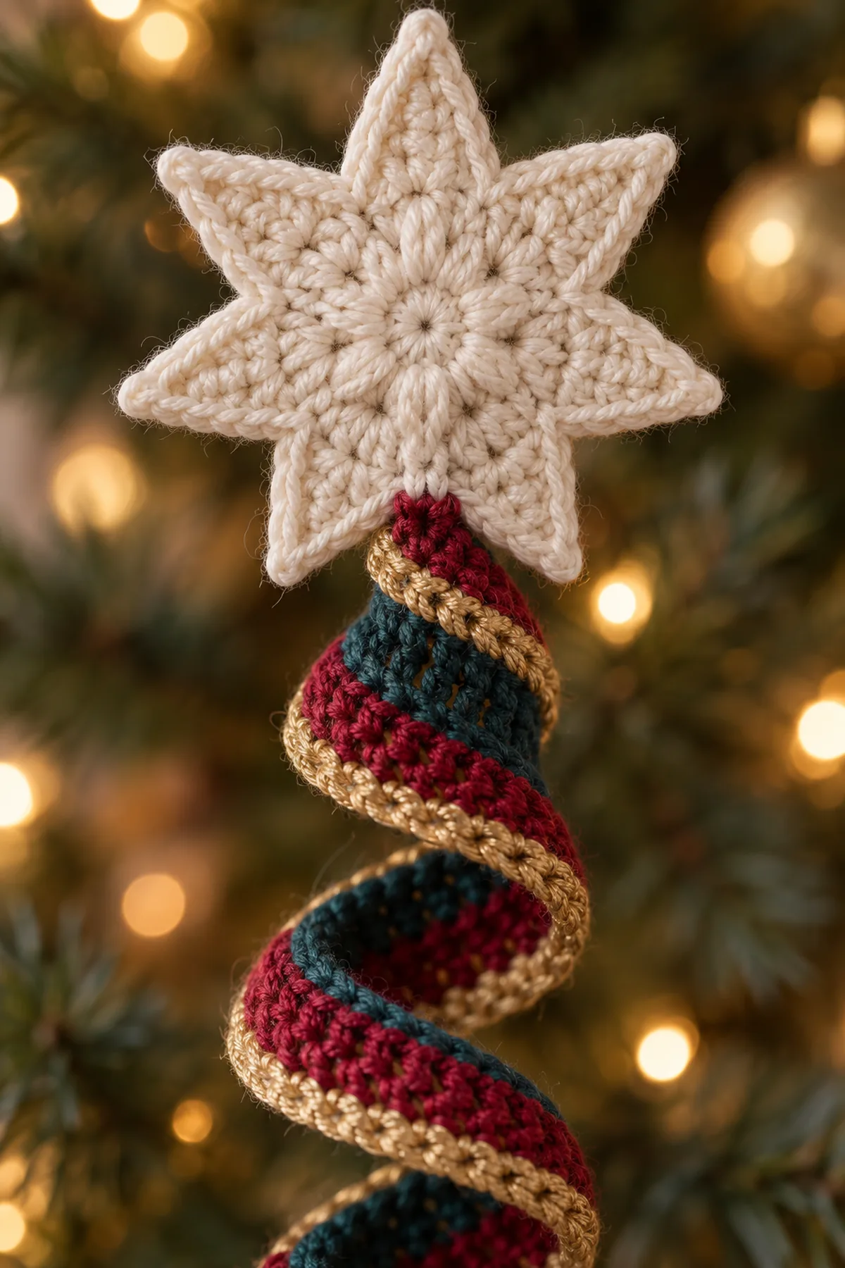 Close view of a secure star and tricolor spiral attachment.