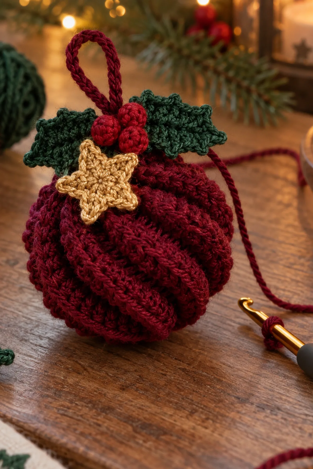 Christmas Star, Spiral & Holly Bell Ornament: progress 01 view.
