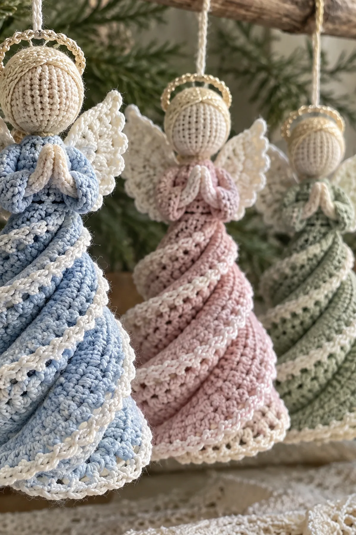 Colorful Crochet Angel Spirals: detail view.