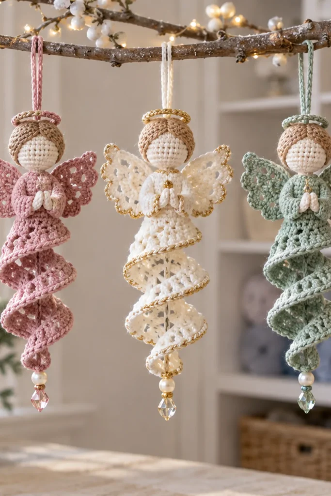 Finished Colorful Crochet Angel Spirals crochet project displayed clearly.