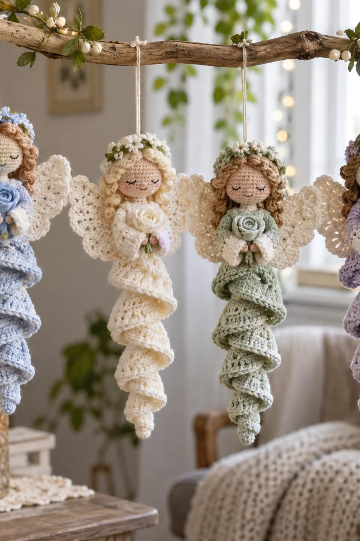 Colorful Crochet Angel Spirals: final lifestyle view.