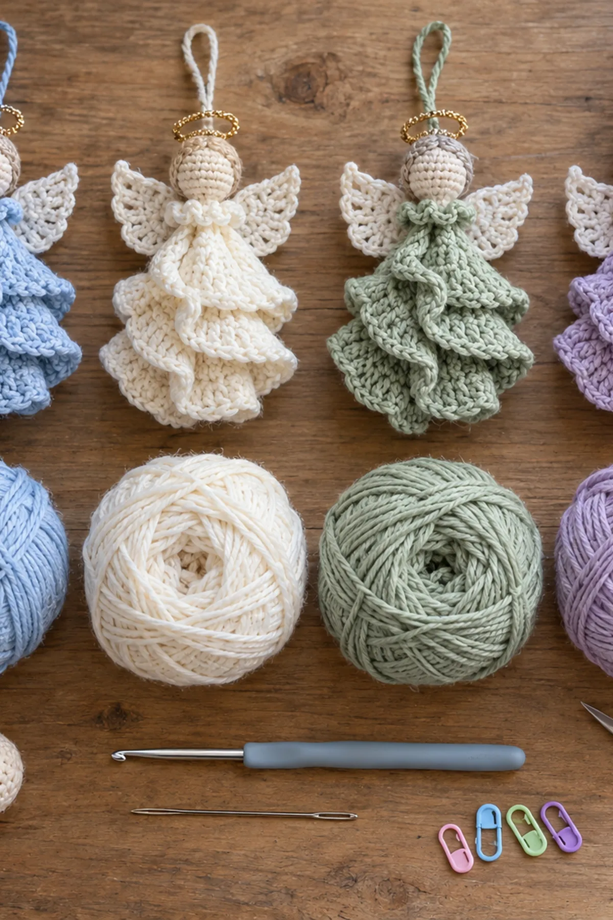 Colorful Crochet Angel Spirals: materials view.