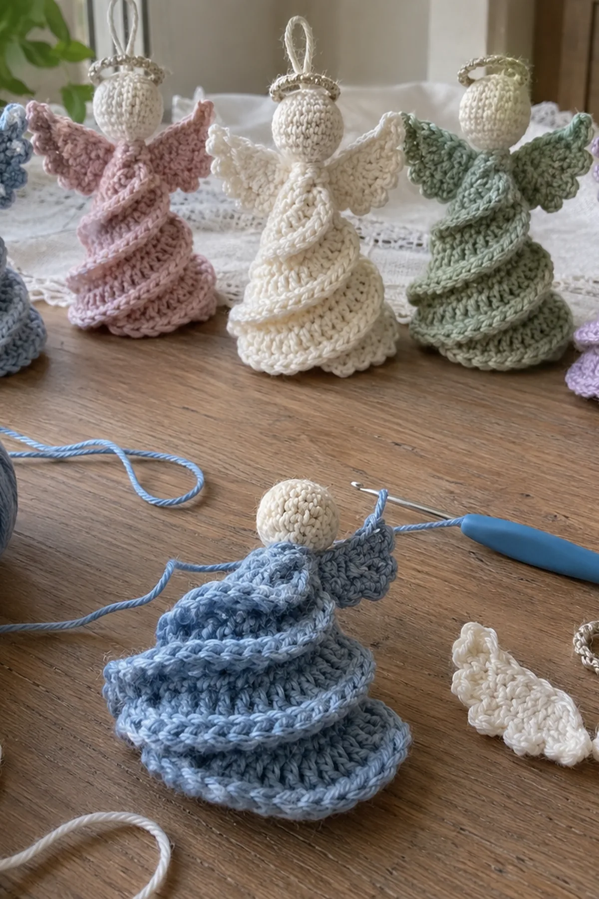 Colorful Crochet Angel Spirals: progress 02 view.