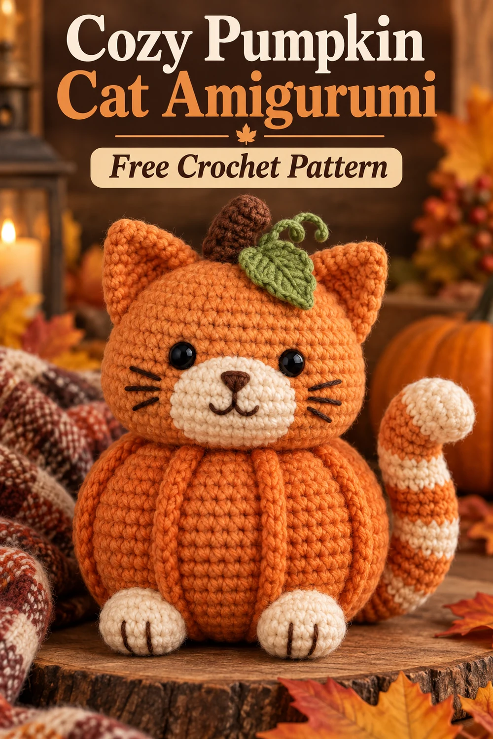 Cozy Pumpkin Cat Amigurumi free crochet pattern Pinterest graphic