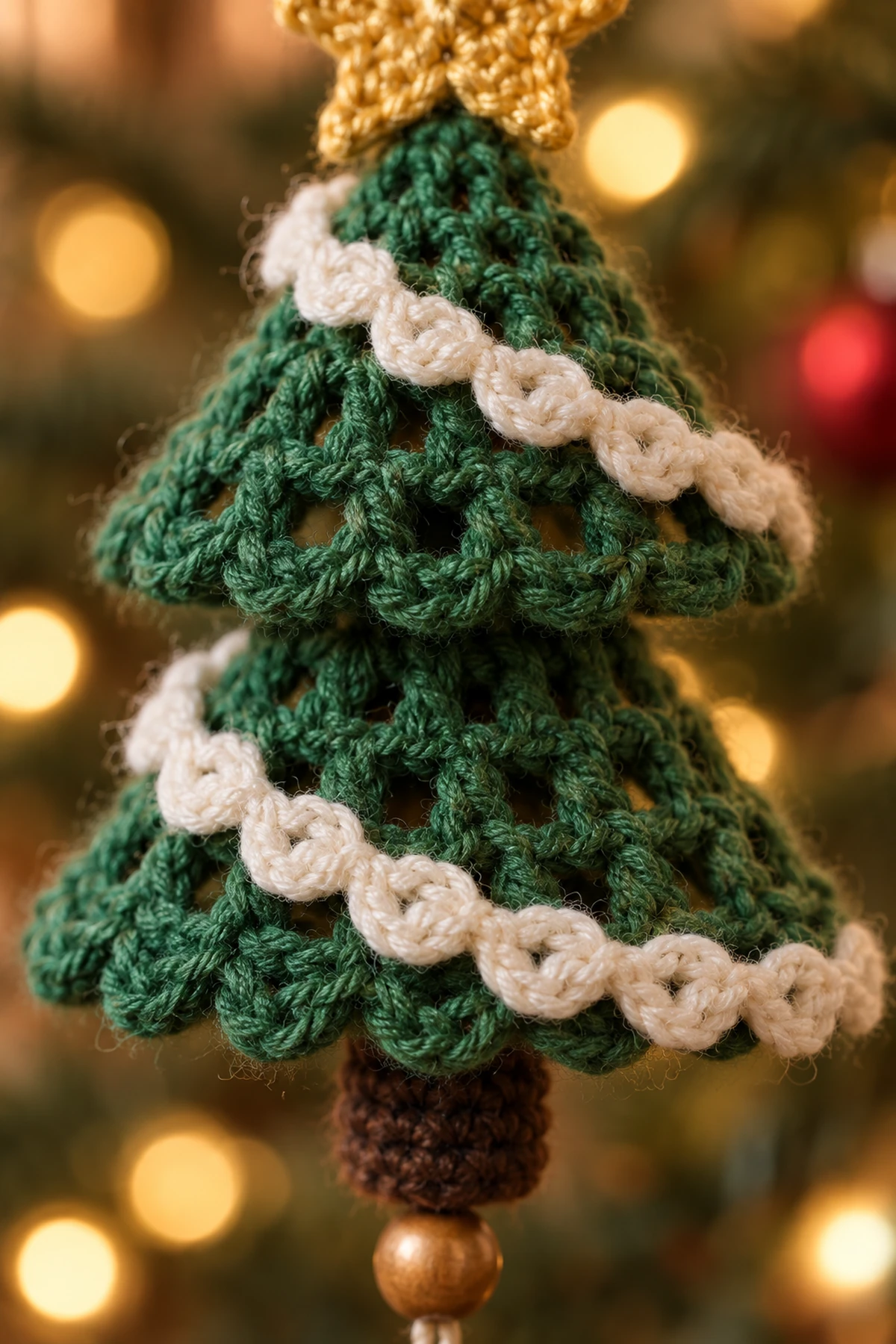 Crochet Christmas Tree Spiral Hanging Ornament: detail view.