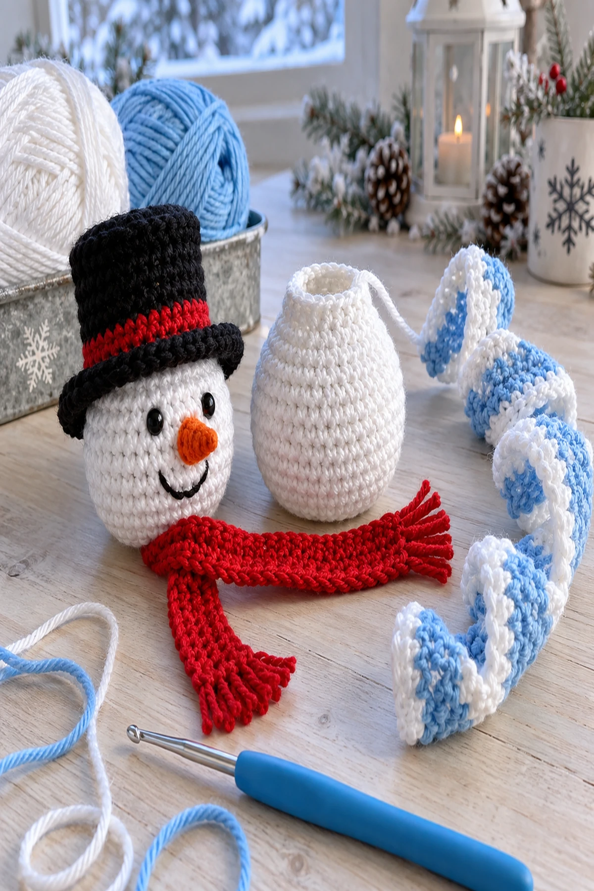 Crochet Snowman Wind Spinner Pattern: progress 01 view.