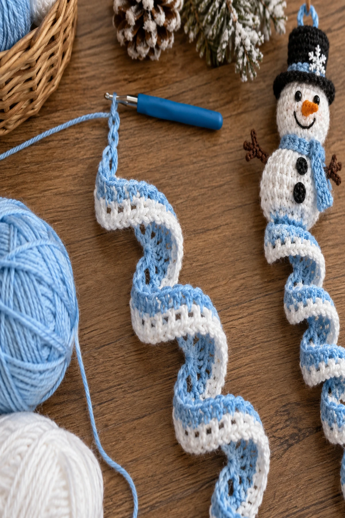 Crochet Snowman Wind Spinner Pattern: progress 02 view.