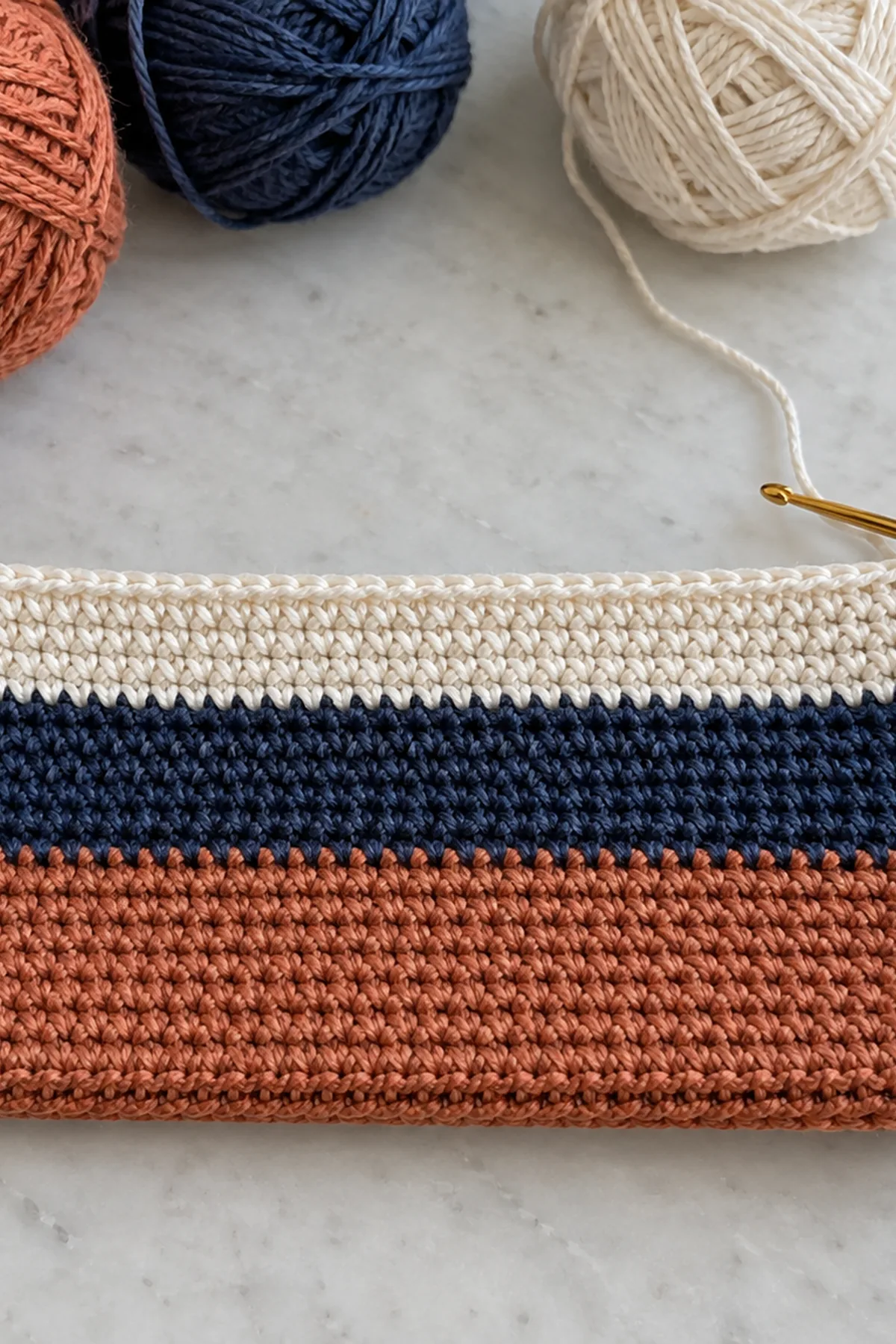 Crochet Striped Clutch Bag: progress 01 view.