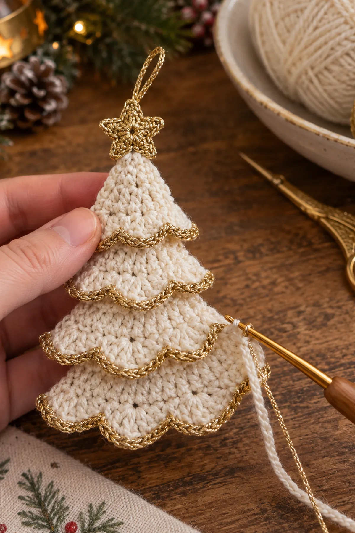 Elegant Spiral Christmas Tree Ornament: progress 01 view.