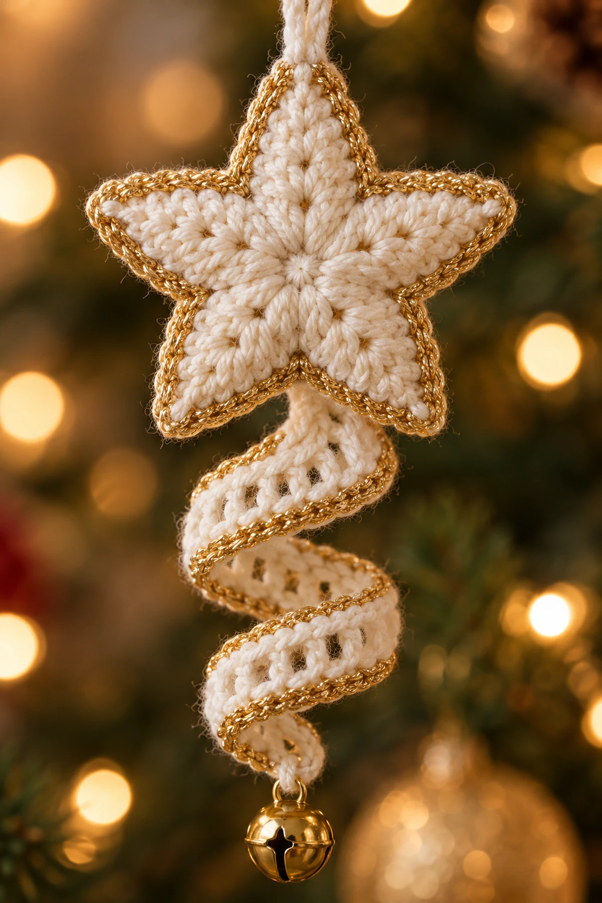 Festive Spiral Star Christmas Ornament: detail view.