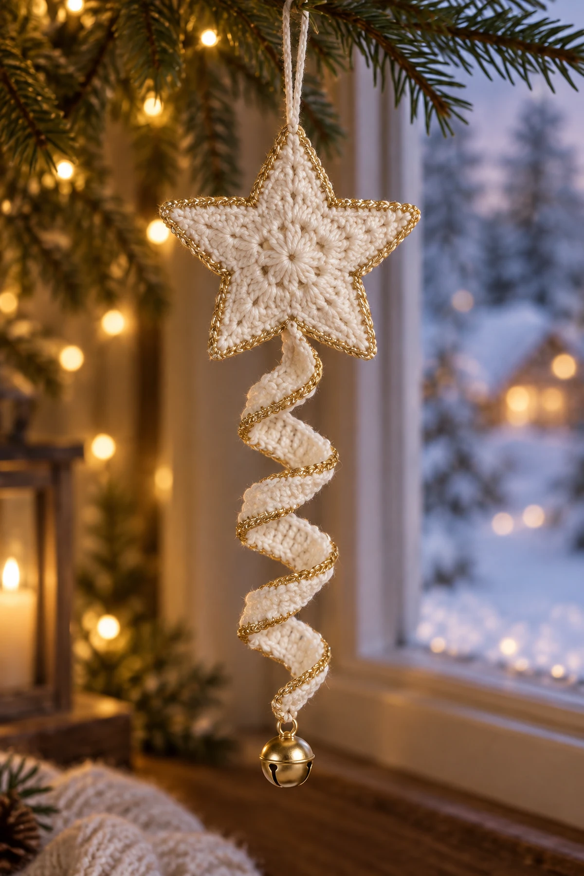 Festive Spiral Star Christmas Ornament: final lifestyle view.