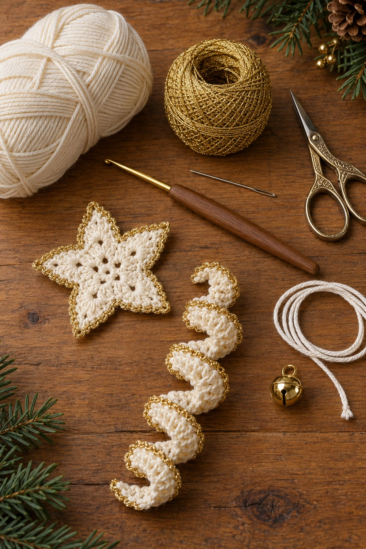 Festive Spiral Star Christmas Ornament: materials view.