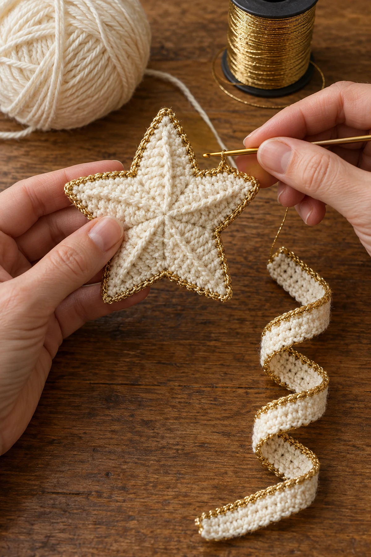 Festive Spiral Star Christmas Ornament: progress 01 view.