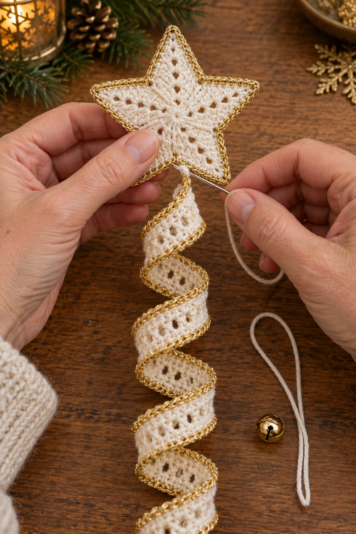 Festive Spiral Star Christmas Ornament: progress 02 view.