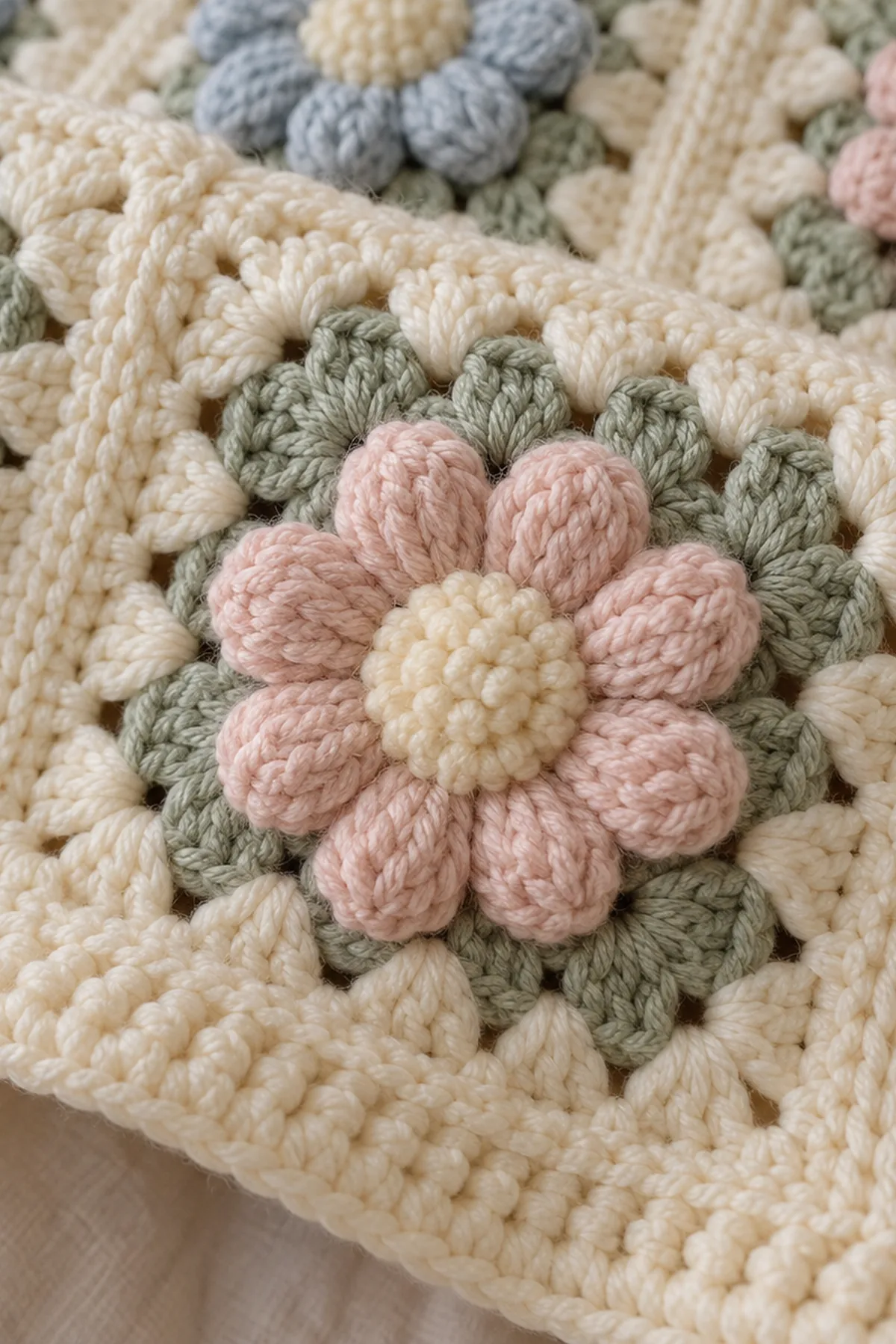 Crochet detail for Floral Granny Square Baby Blanket Pattern