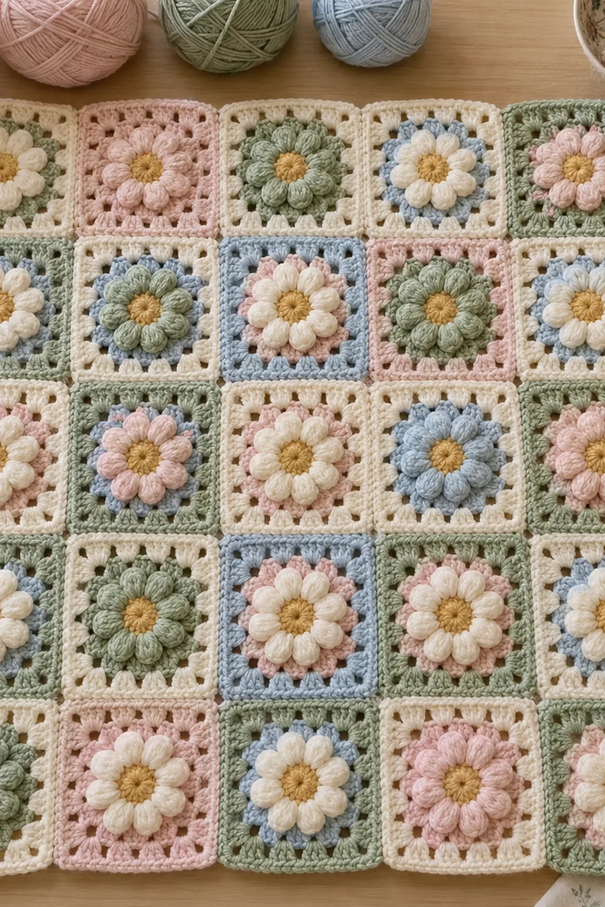 Early crochet construction for Floral Granny Square Baby Blanket Pattern