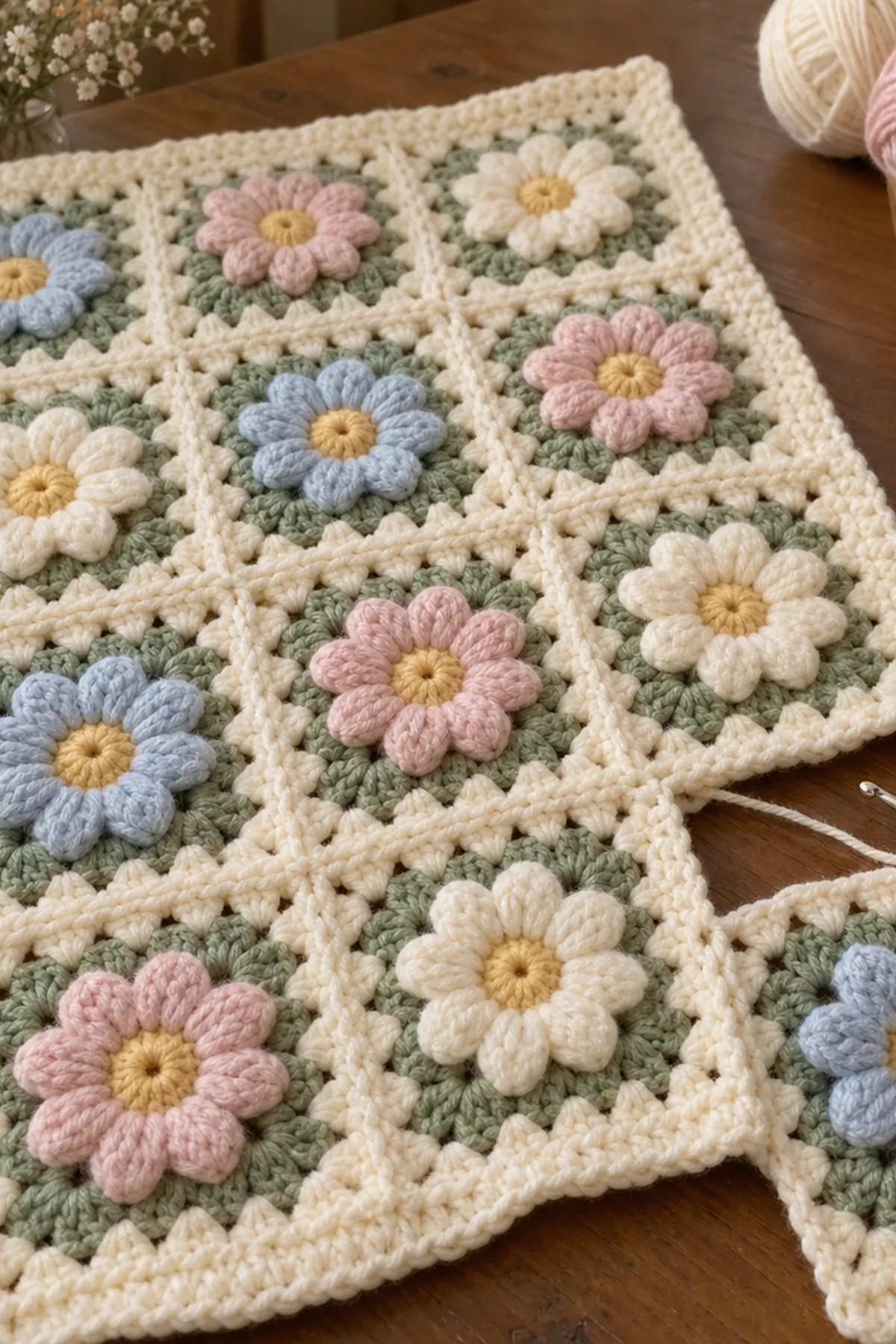 Assembly pieces for Floral Granny Square Baby Blanket Pattern