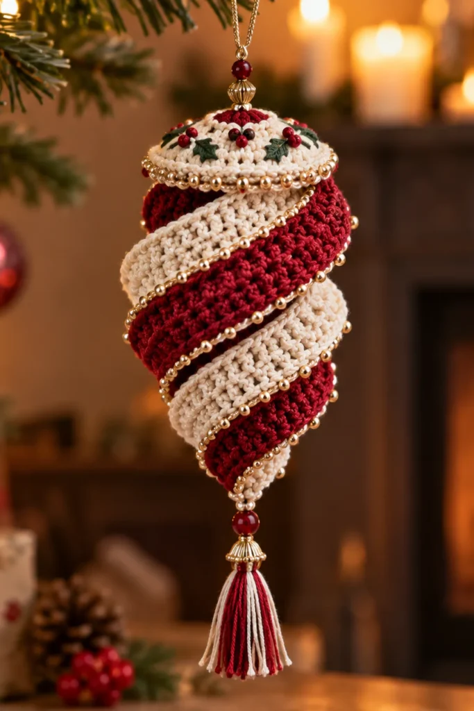 Finished Ginger Spiral Garland: Cute Christmas Spiral Garland Amigurumi Pattern crochet project displayed clearly.
