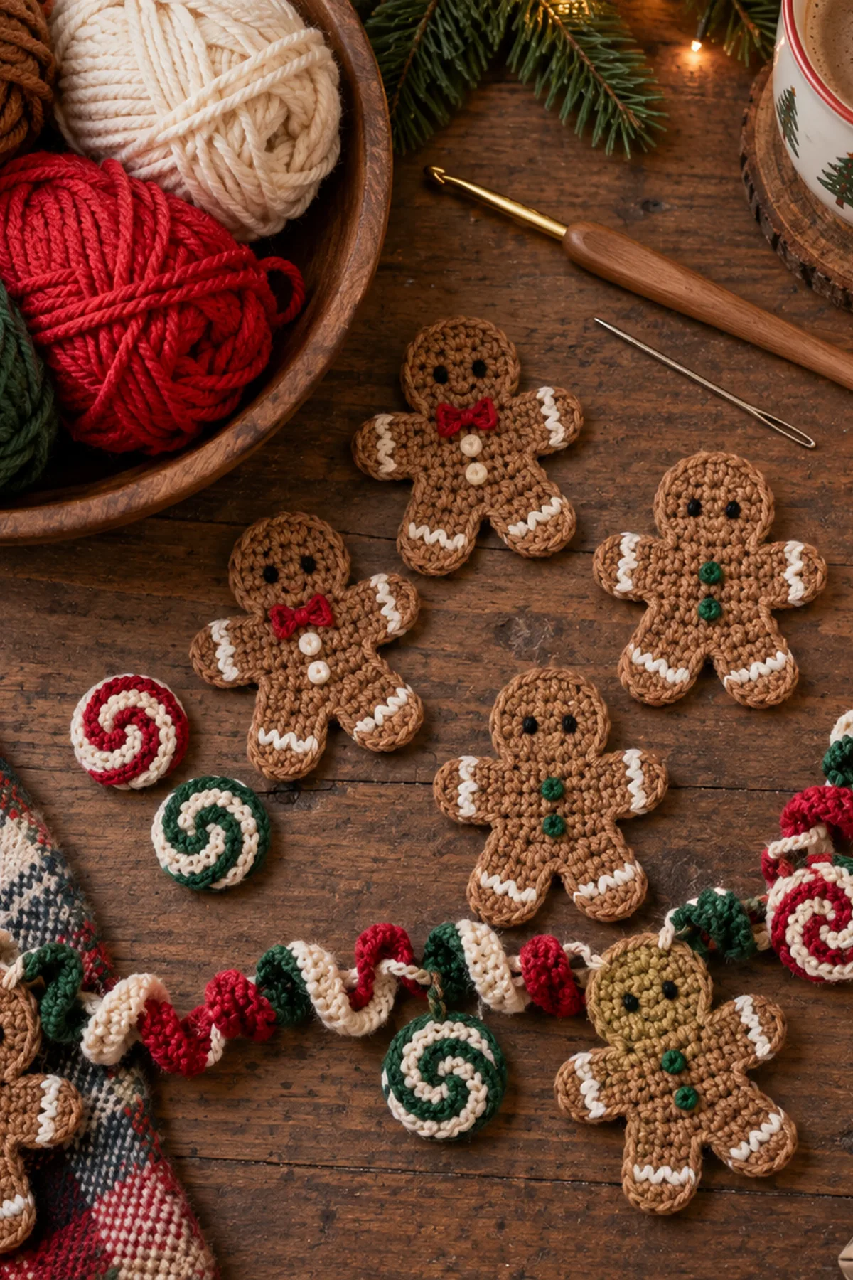 Ginger Spiral Garland: Cute Christmas Spiral Garland Amigurumi Pattern: progress 02 view.