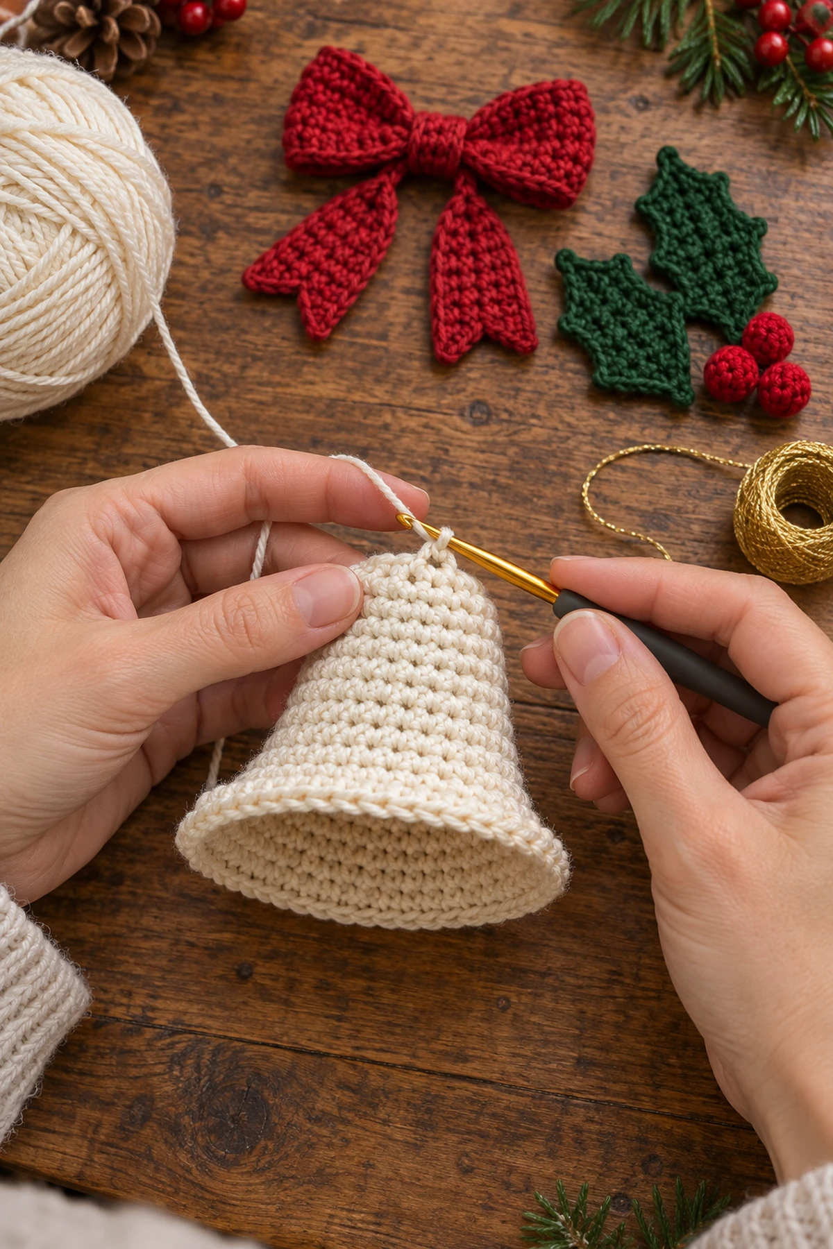 Handmade Crochet Christmas Bell: progress 01 view.