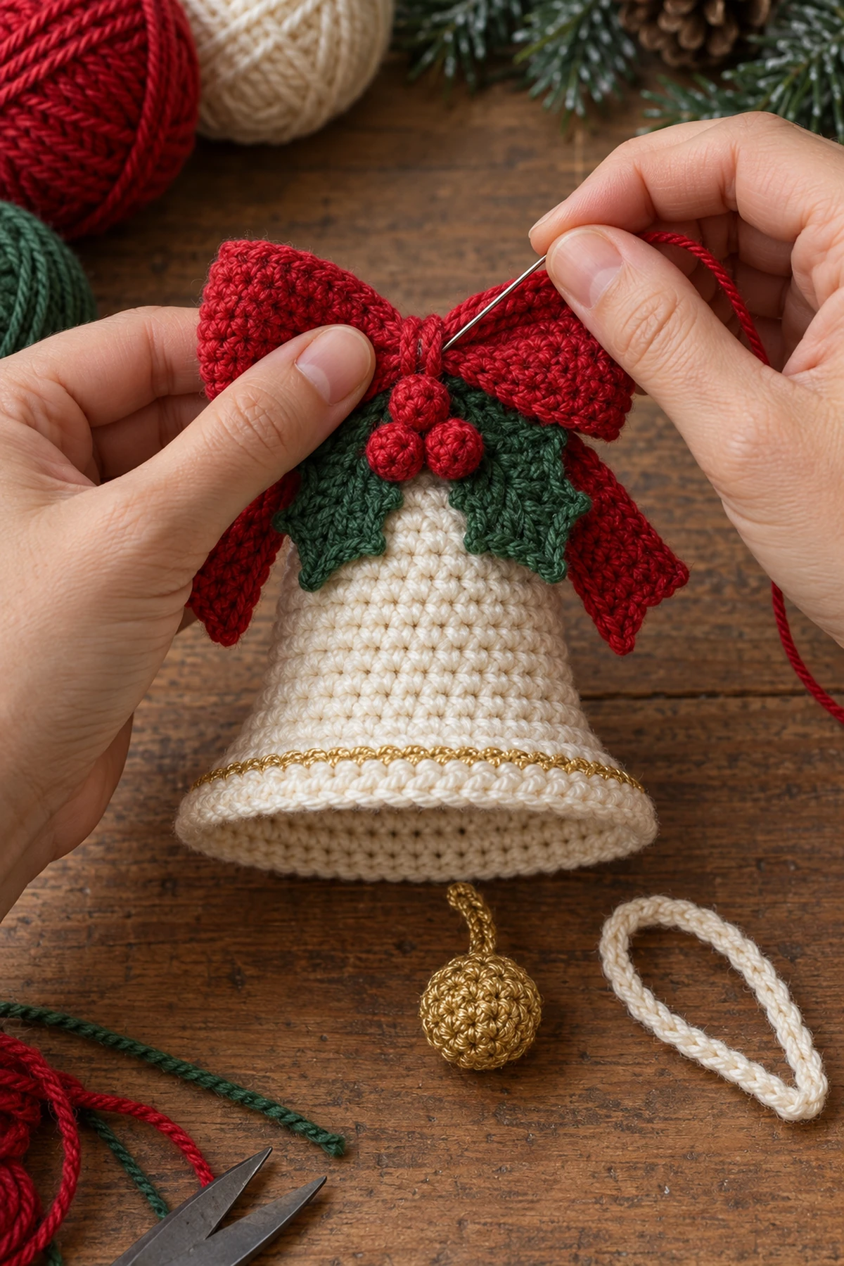 Handmade Crochet Christmas Bell: progress 02 view.