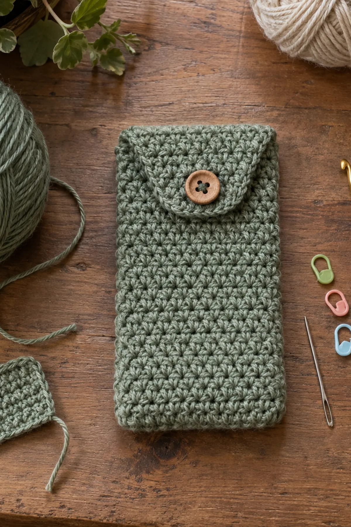 Handmade Crochet iPhone 18 Case: materials view.
