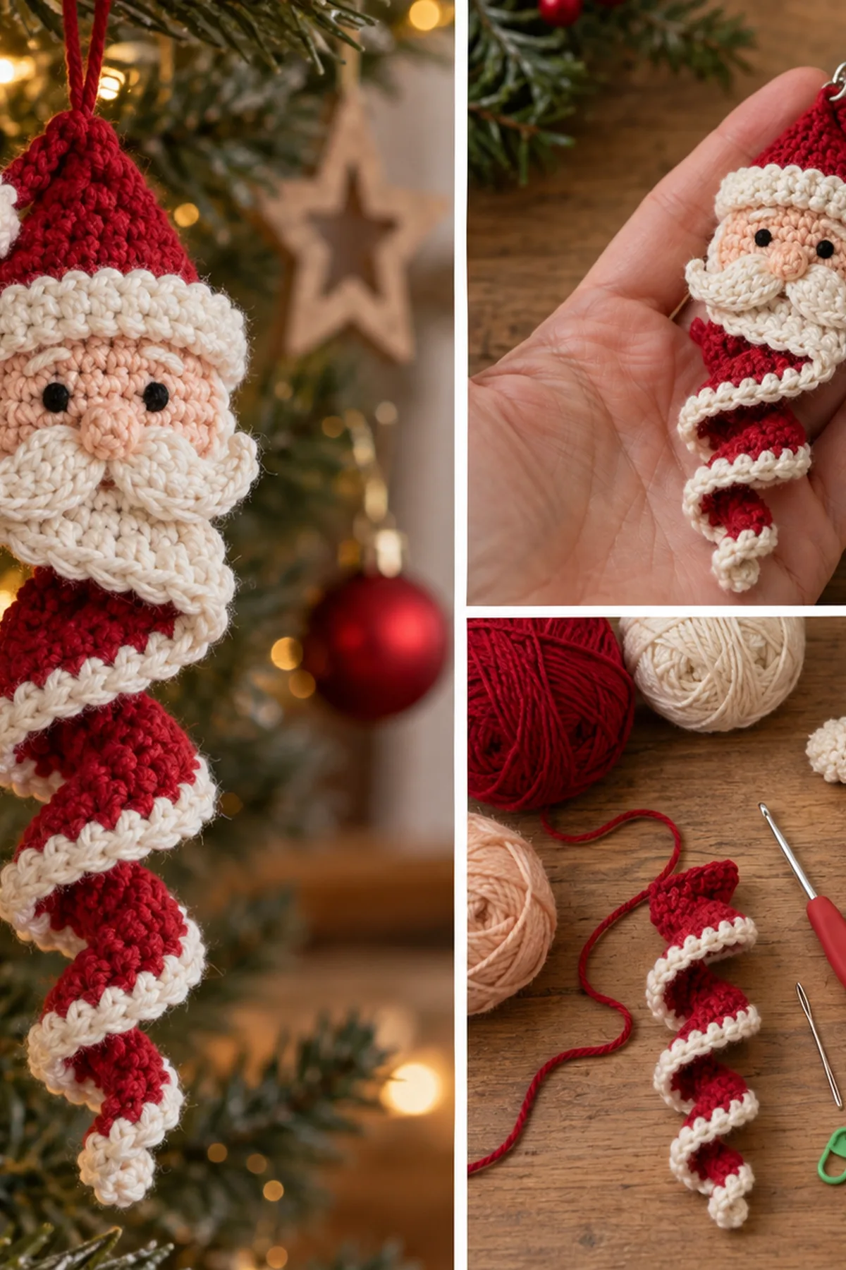 Materials for Jolly Santa Spiral Ornament & Keychain Crochet Pattern