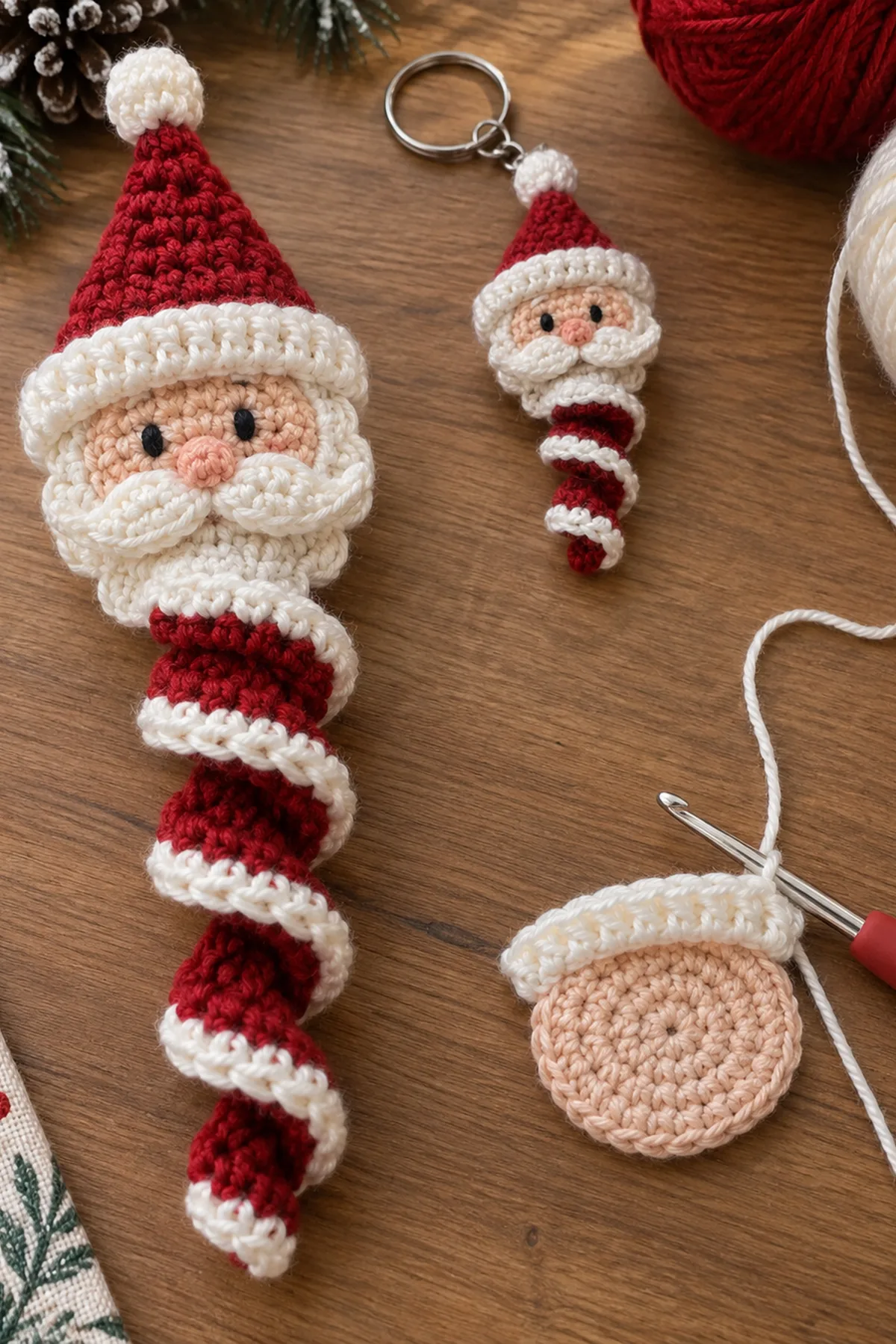 Early crochet construction for Jolly Santa Spiral Ornament & Keychain Crochet Pattern
