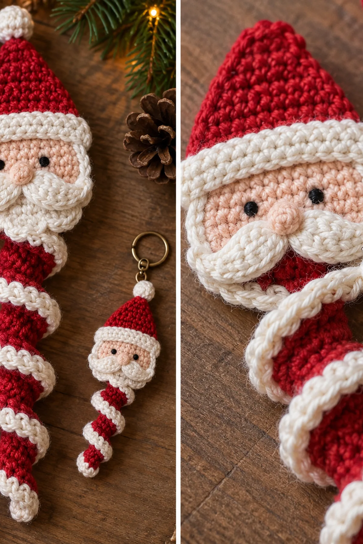 Assembly pieces for Jolly Santa Spiral Ornament & Keychain Crochet Pattern