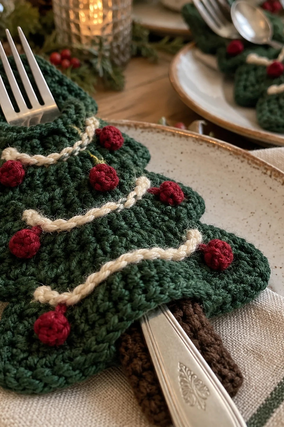 Crochet detail for A Little Tree for Every Fork and Spoon: Crochet Cutlery Holders