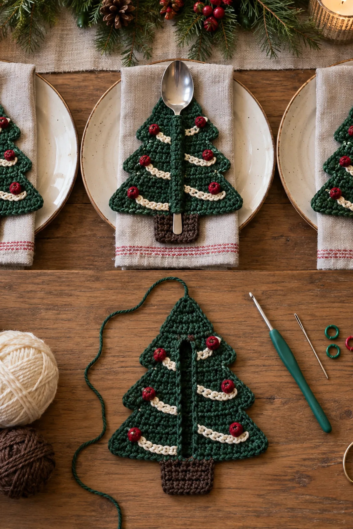 Materials for A Little Tree for Every Fork and Spoon: Crochet Cutlery Holders