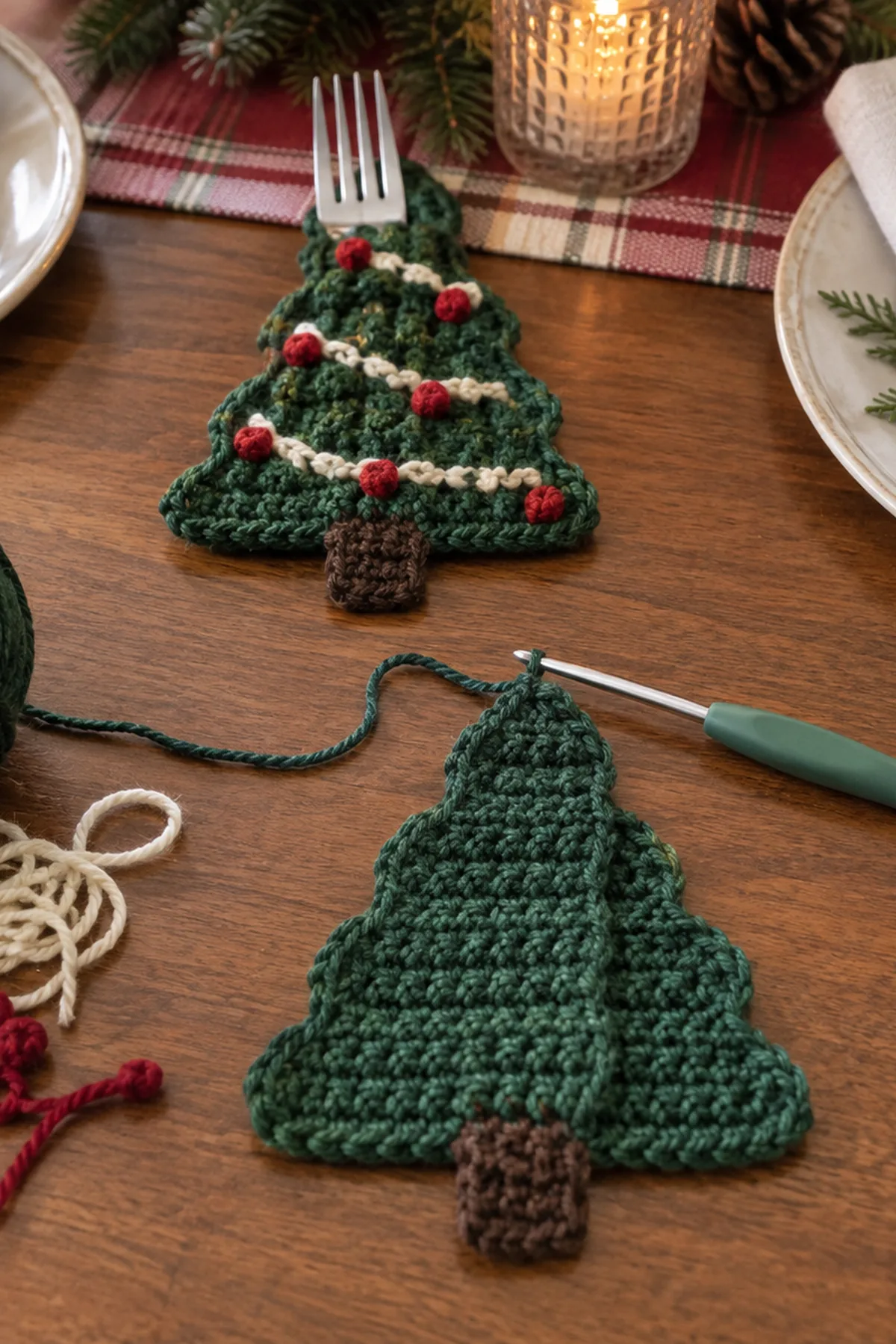 Assembly pieces for A Little Tree for Every Fork and Spoon: Crochet Cutlery Holders