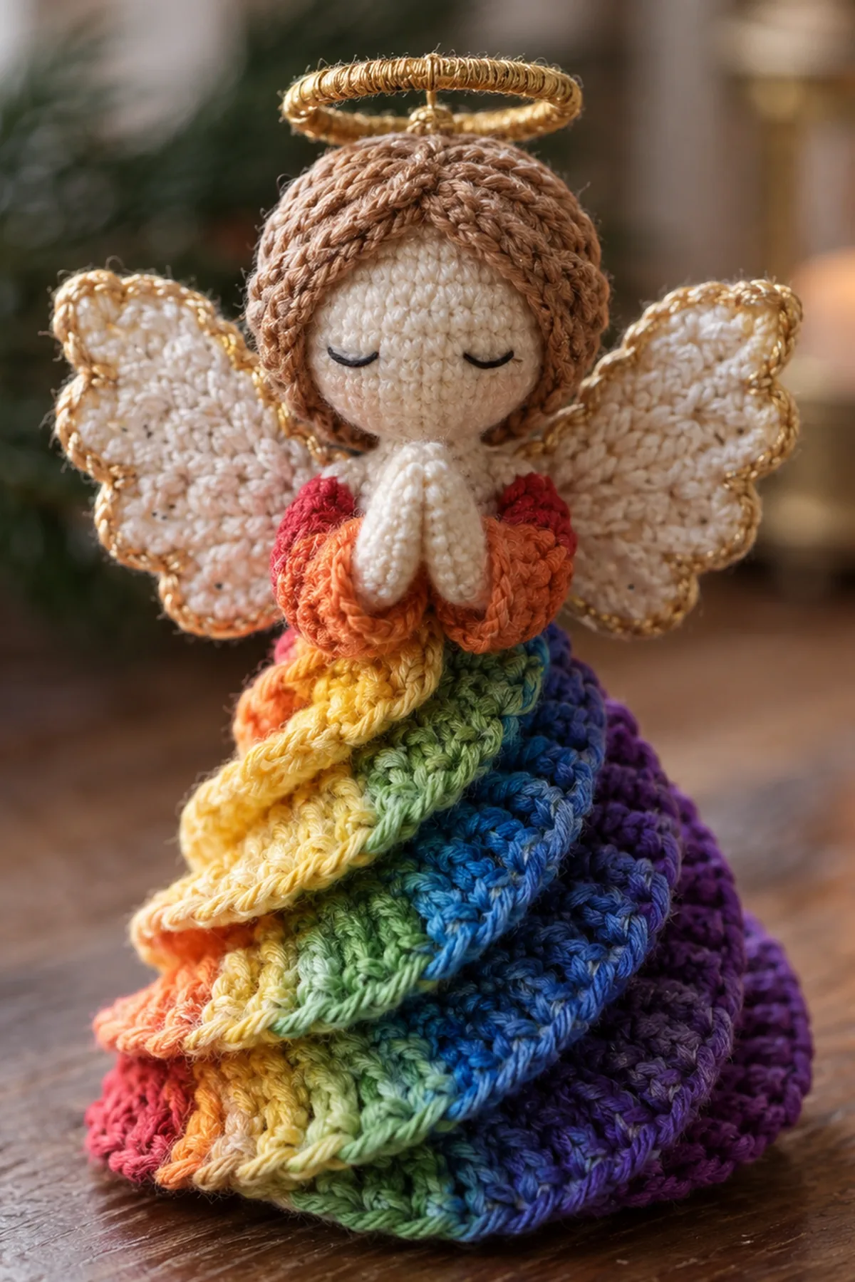 Rainbow Angel Spiral Crochet: detail view.
