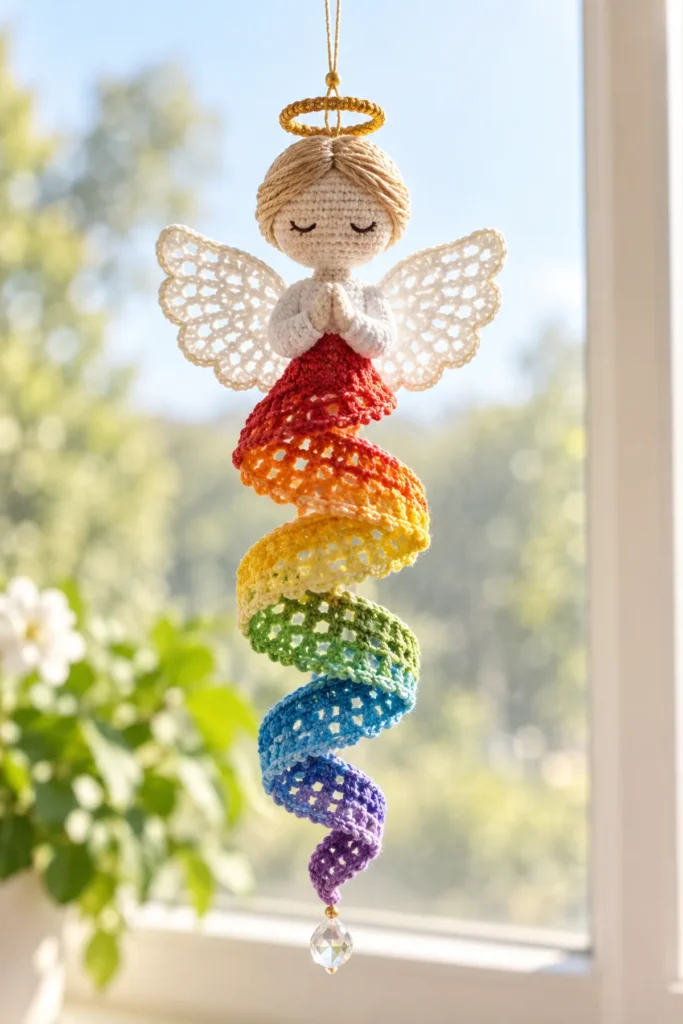 Finished Rainbow Angel Spiral Crochet crochet project displayed clearly.