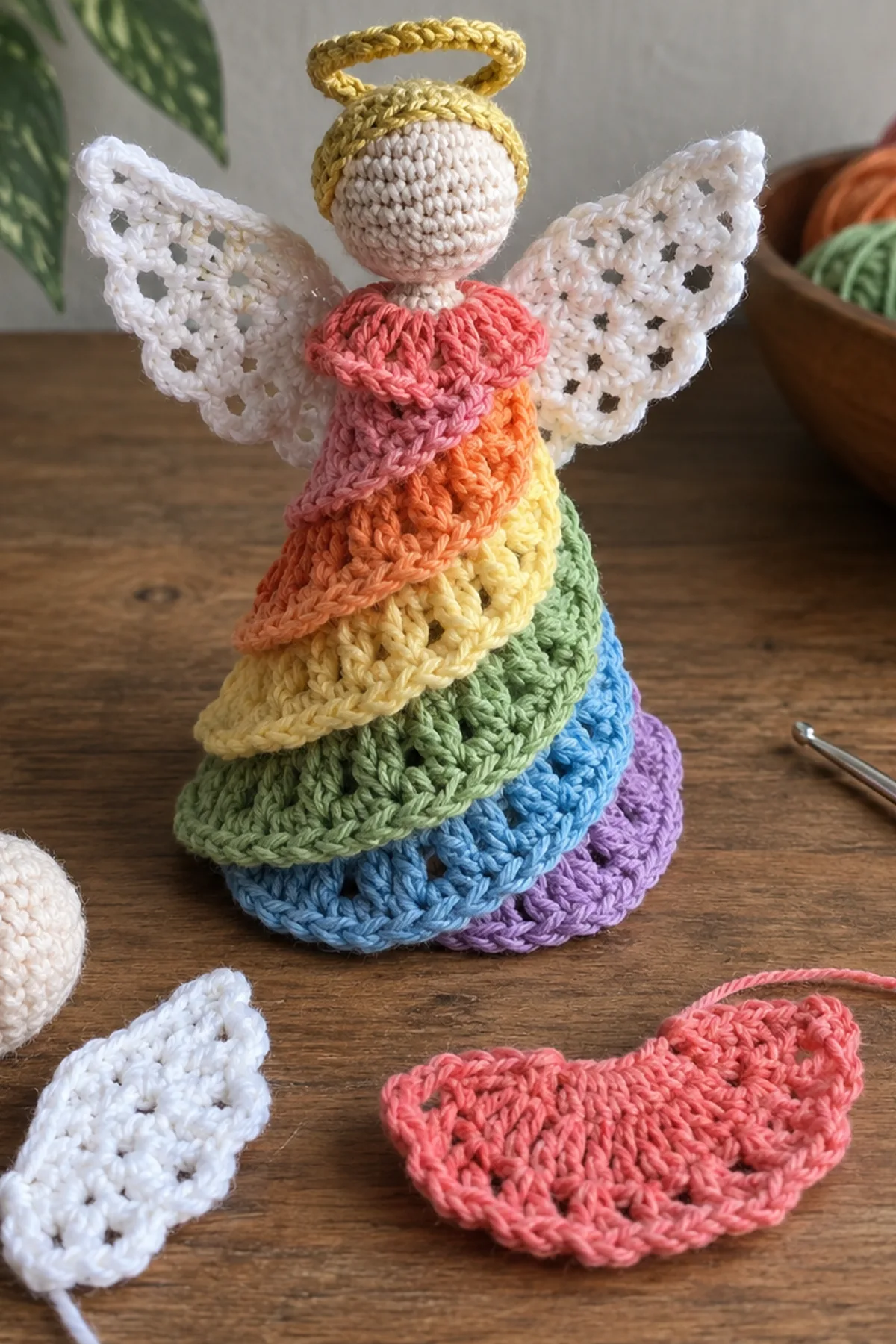 Rainbow Angel Spiral Crochet: progress 01 view.