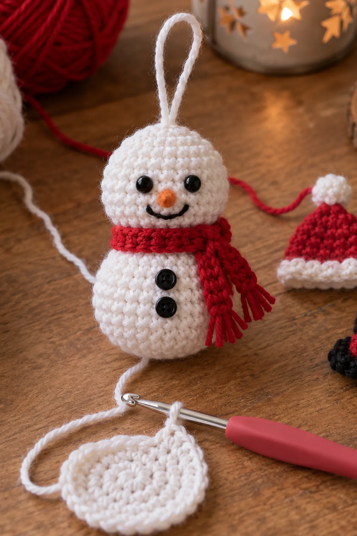 Snowman Crochet Christmas Hanging Ornament: progress 01 view.