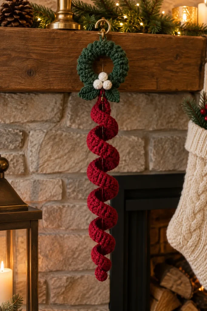 Finished Spiral Crochet Holiday Decor crochet project displayed clearly.