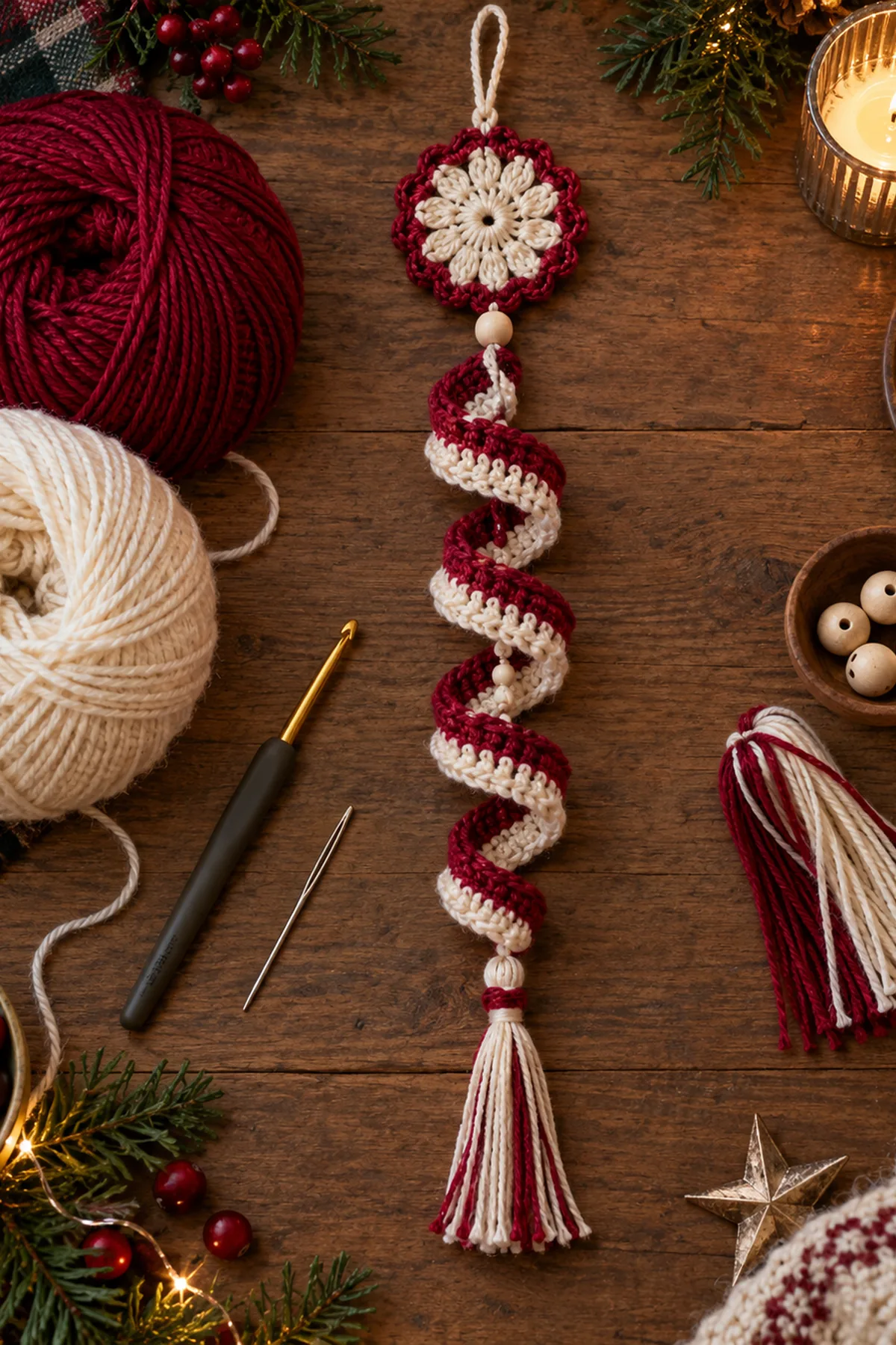 Spiral Crochet Holiday Decor: materials view.